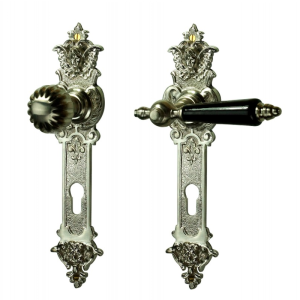 Garniture pour portes d'entrée - longue plaque avec poignée et bouton de porte - modèle WG "Braunschweig 